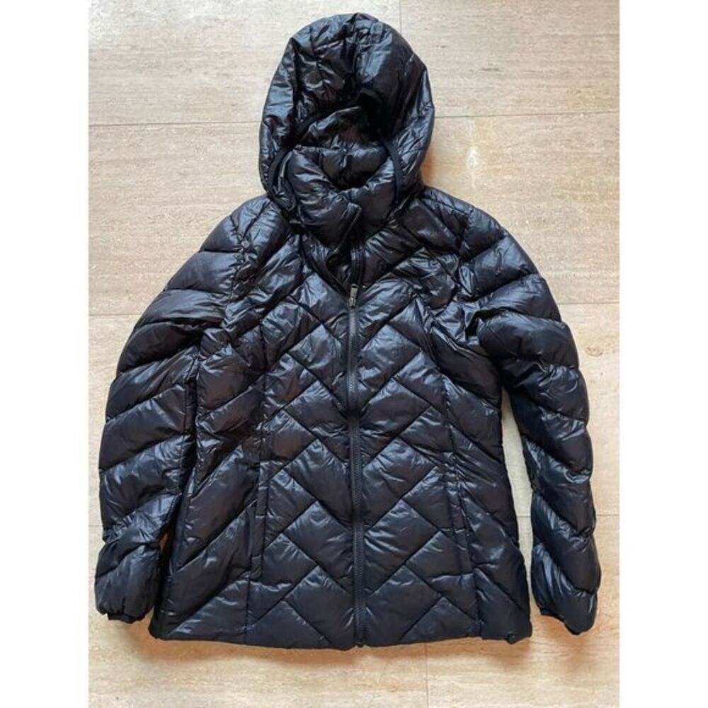 London fog Black Quilted Puffer hooded Jacket Winter Coat Warm Outerwear S